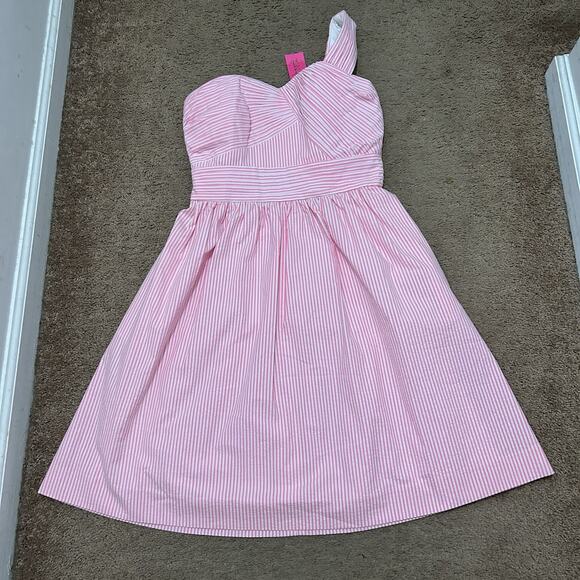 NWT Lilly Pulitzer Addison One-Shoulder Pink Tropics Dress Size 2 $218 MSRP - Picture 1 of 8